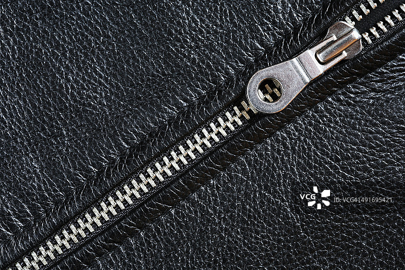 黑色皮夹克拉链特写图片素材