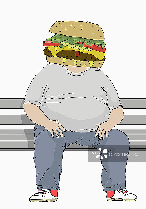 肥胖男子汉堡头插画图片素材