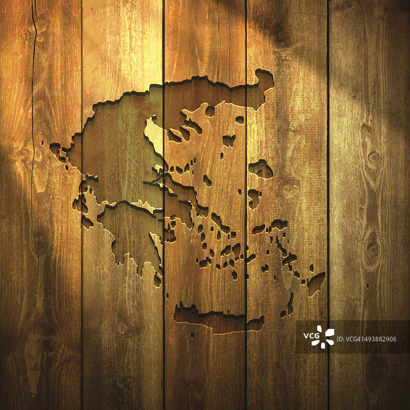 点亮木制背景上的希腊地图图片素材