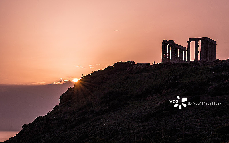 希腊波塞冬神庙的日落图片素材