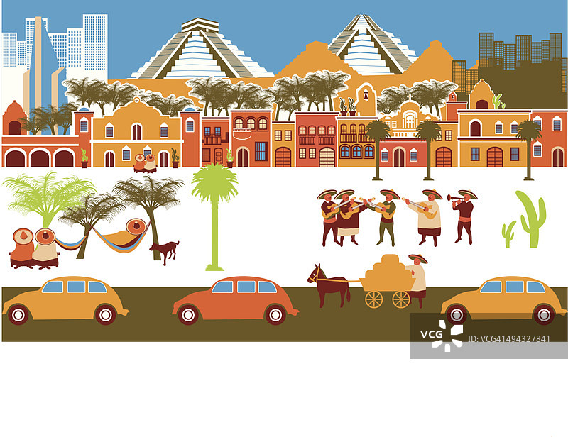 墨西哥尤卡坦地标建筑蒙太奇城市风光图片素材