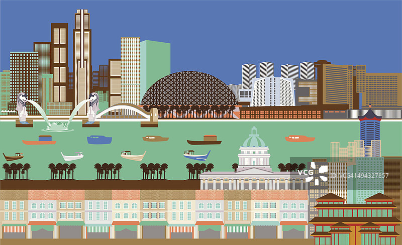 插图：展示新加坡的热门旅游景点图片素材