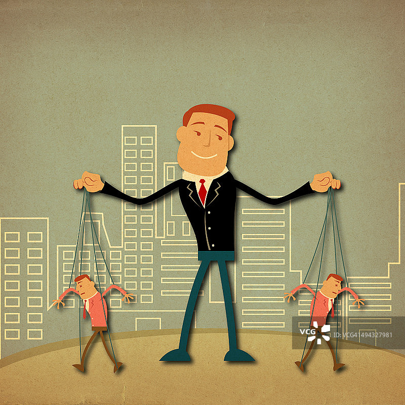 商人像控制木偶一样控制工人图片素材