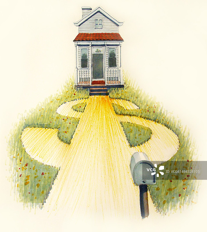 通往房屋的美元符号道路图片素材