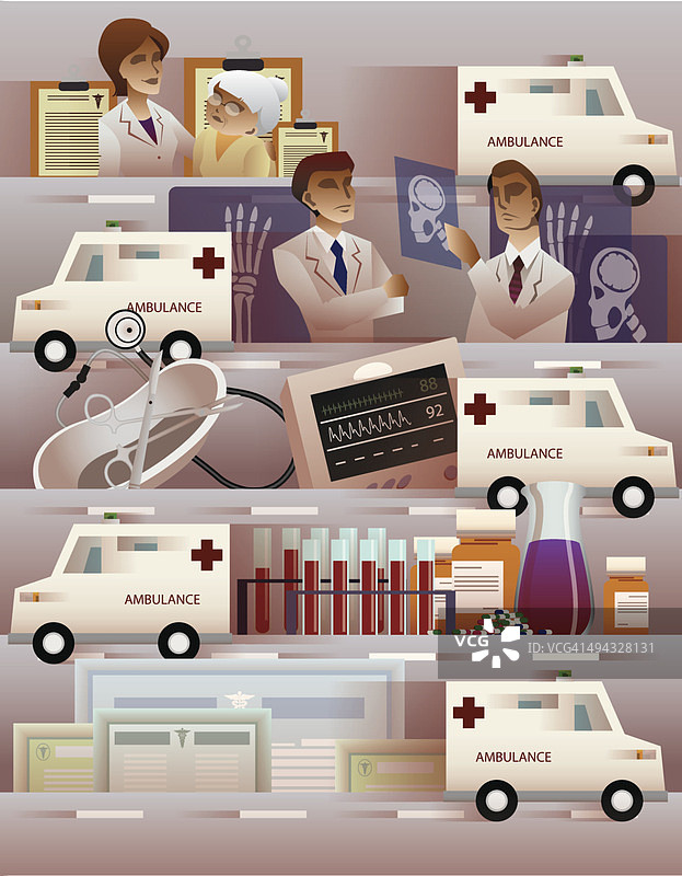 救护车与医院蒙太奇图片素材