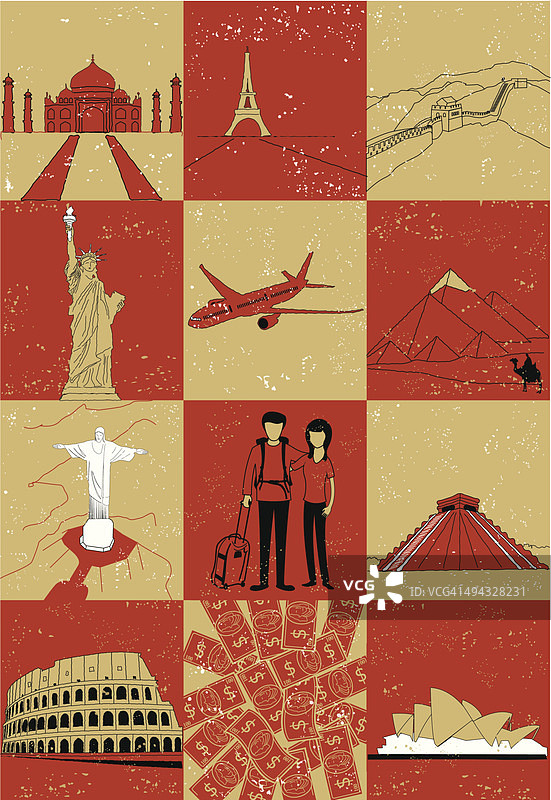 世界奇观蒙太奇插画图片素材
