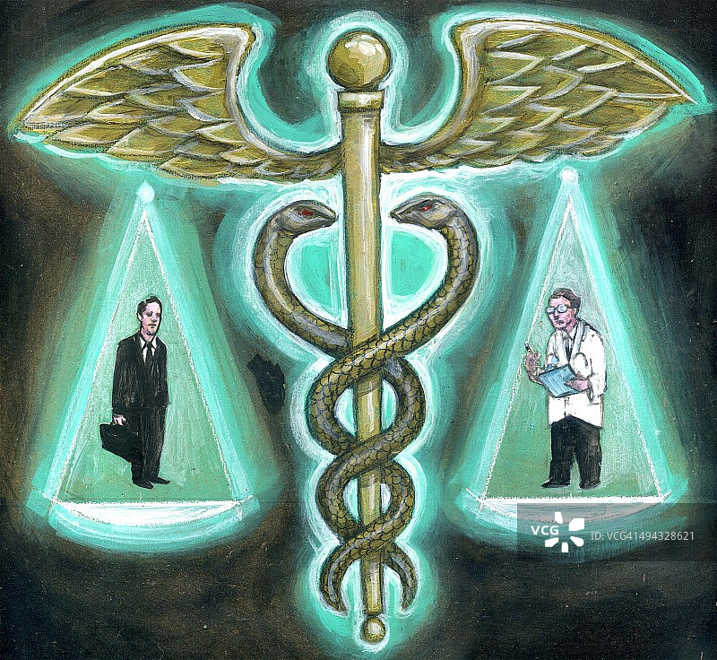 医生和保险代理人与医疗十字符号插图图片素材