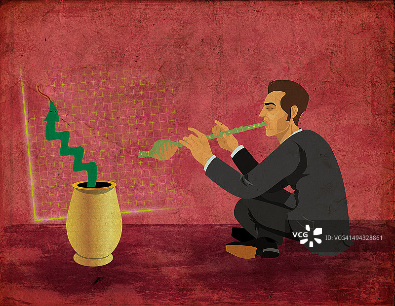 商业增长概念插画：商人引蛇向上图片素材