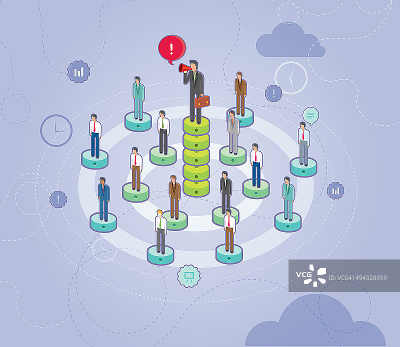 商人用扩音器与员工沟通的领导概念信息图图片素材