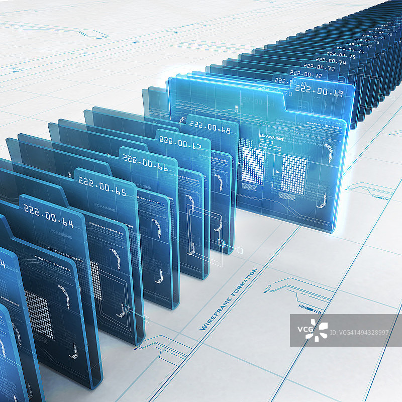 一排带有内部数据的虚拟文件夹图片素材