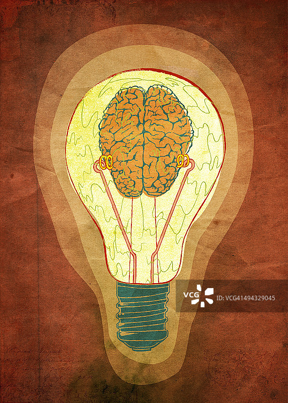 灯泡中的脑电波：创新想法图片素材