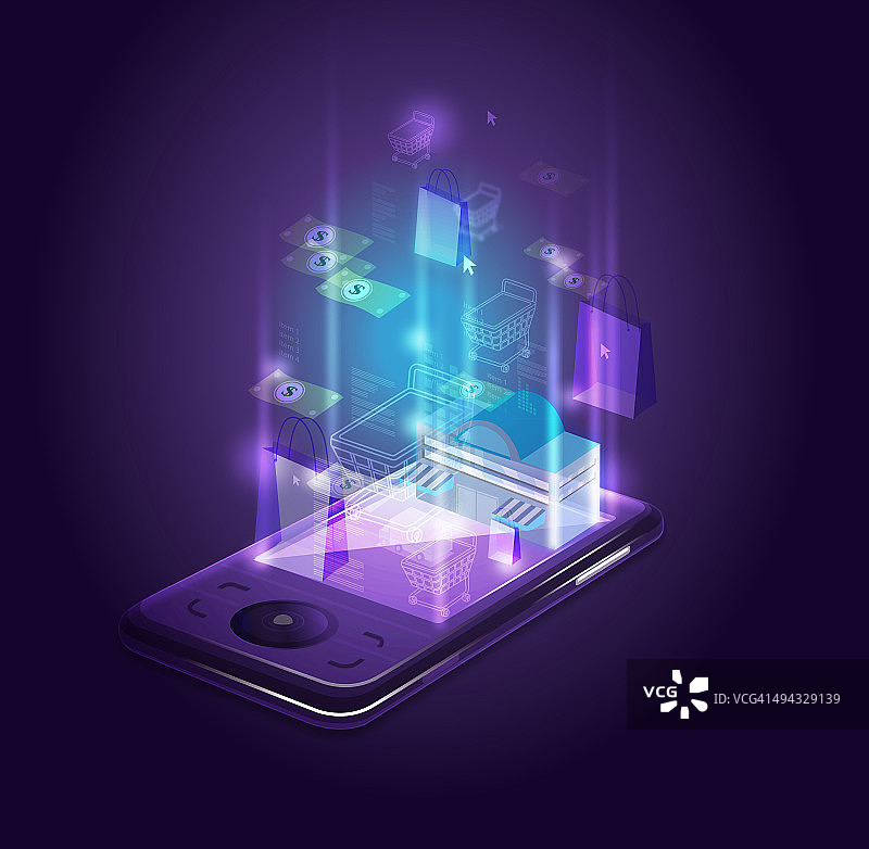 描绘在线购物的智能手机抽象照片图片素材