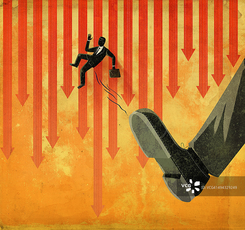 商人被踢，代表成本削减的概念图片素材