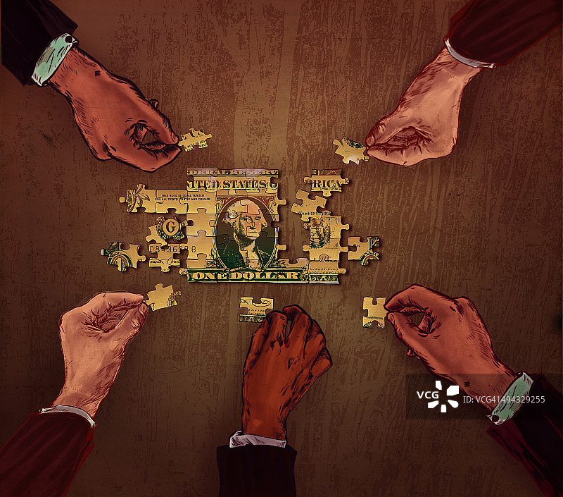 商务人士的手拼接拼图，代表合作的概念图片素材