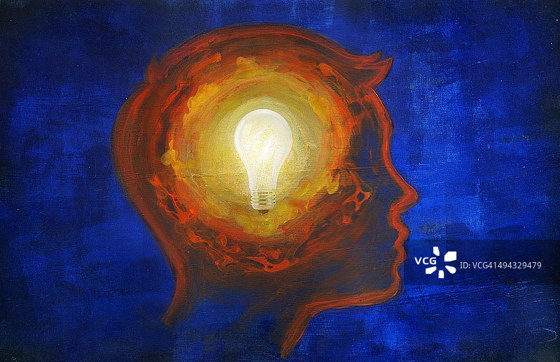 头部有灯泡的男人代表想法的插图图片素材