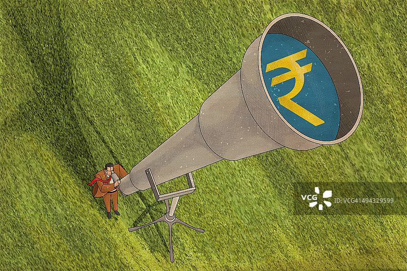 商务人士用望远镜观察，代表预测的插画图片素材