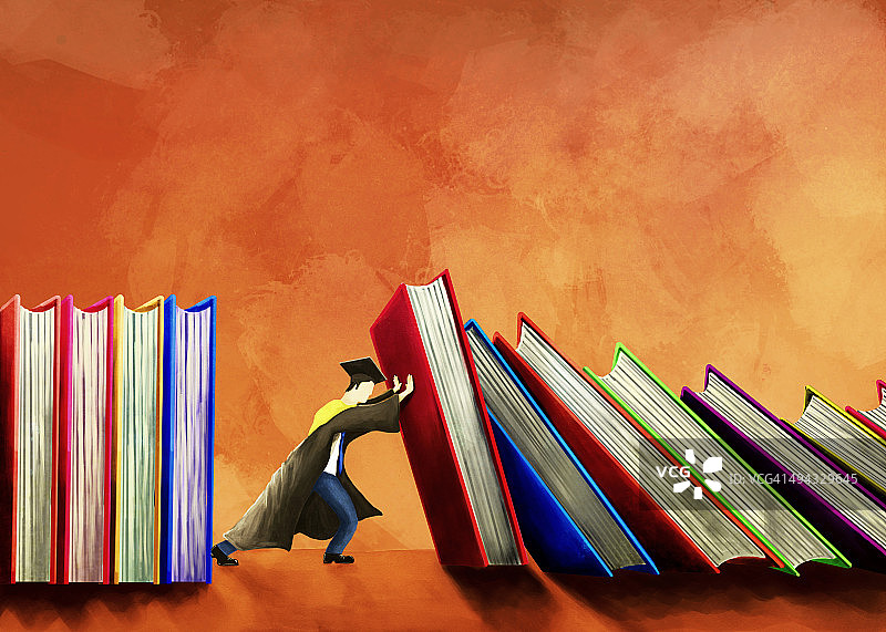 男学生推书本示意图图片素材