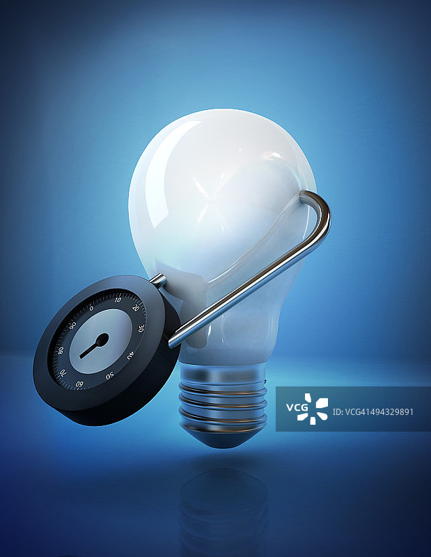 带有挂锁的灯泡，代表创意安全插画图片素材