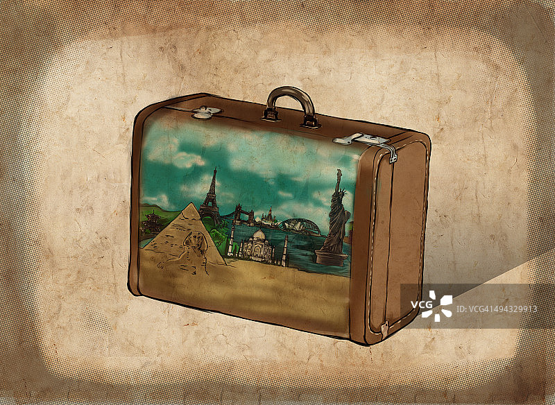代表旅游目的地的手提箱示意图图片素材