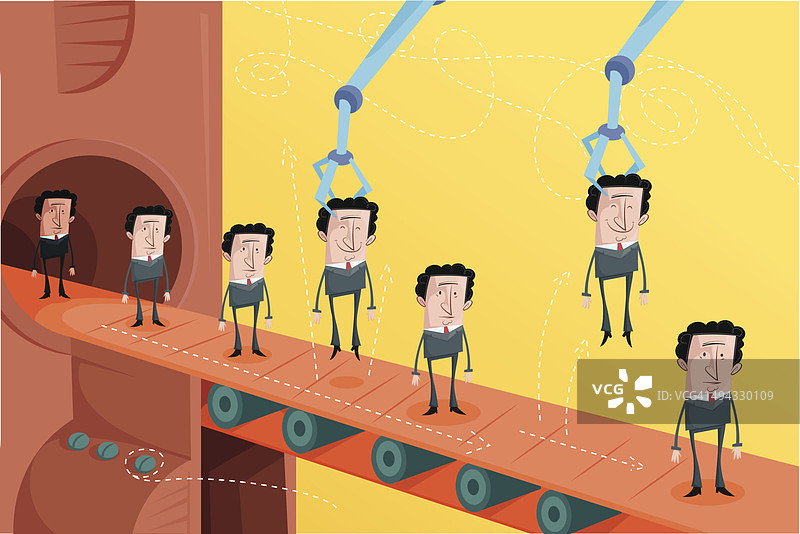 传送带上的候选人：员工选拔示意图图片素材