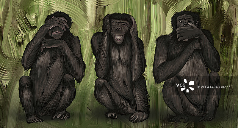 三不猴不良行为图示图片素材