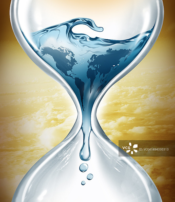 水在沙漏中的图像，代表水资源枯竭图片素材