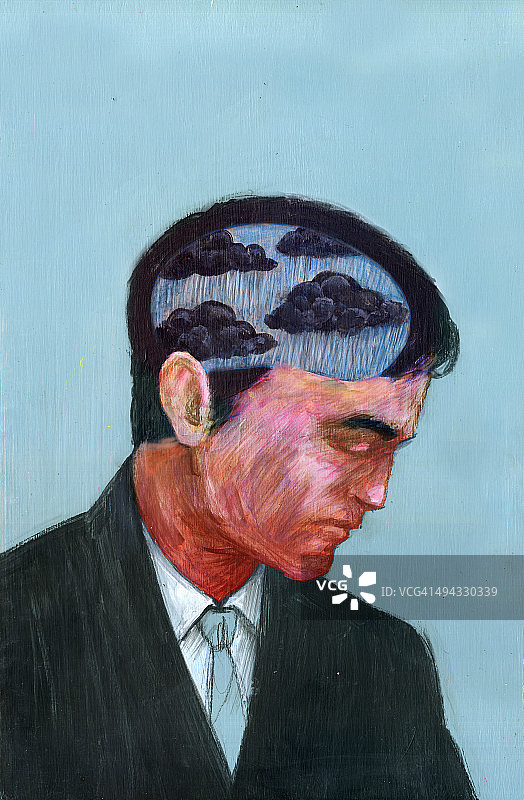 云和雨组成的商人头部，代表商业失败插画图片素材