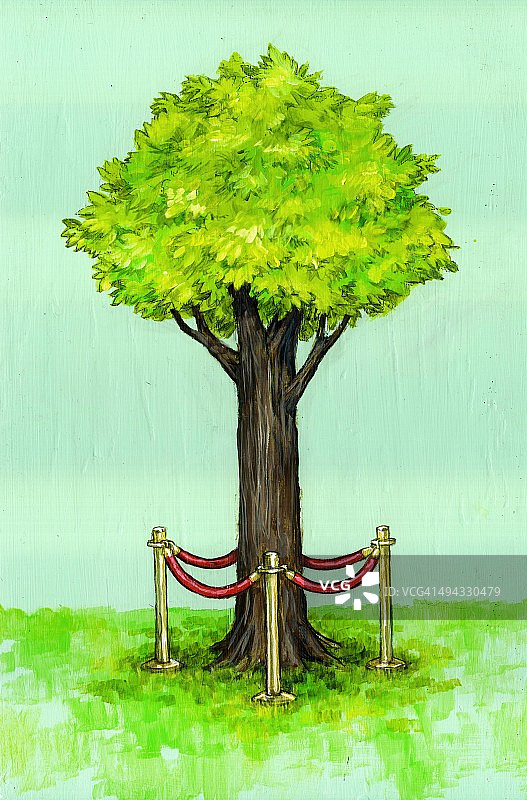 护栏保护树木，象征环境保护图片素材