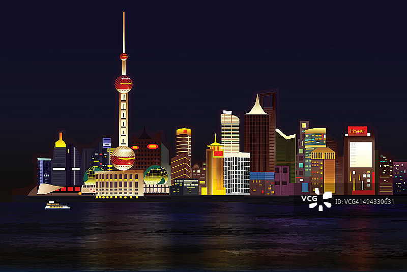 东方明珠和外滩建筑群插图图片素材