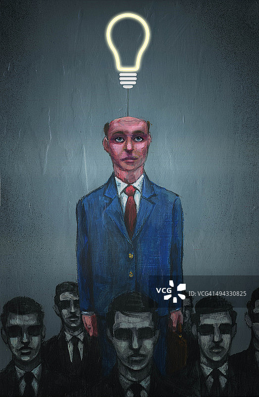 象征个性的灯泡头商人插画图片素材