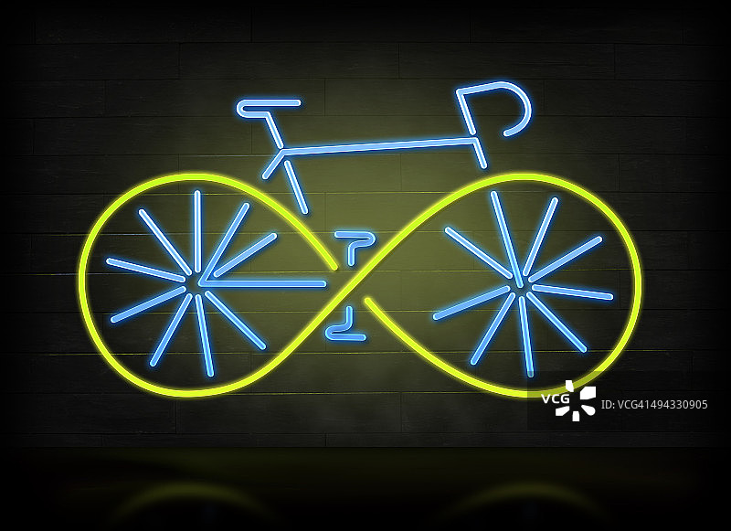 绿色车轮自行车插画：绿色环保概念图片素材