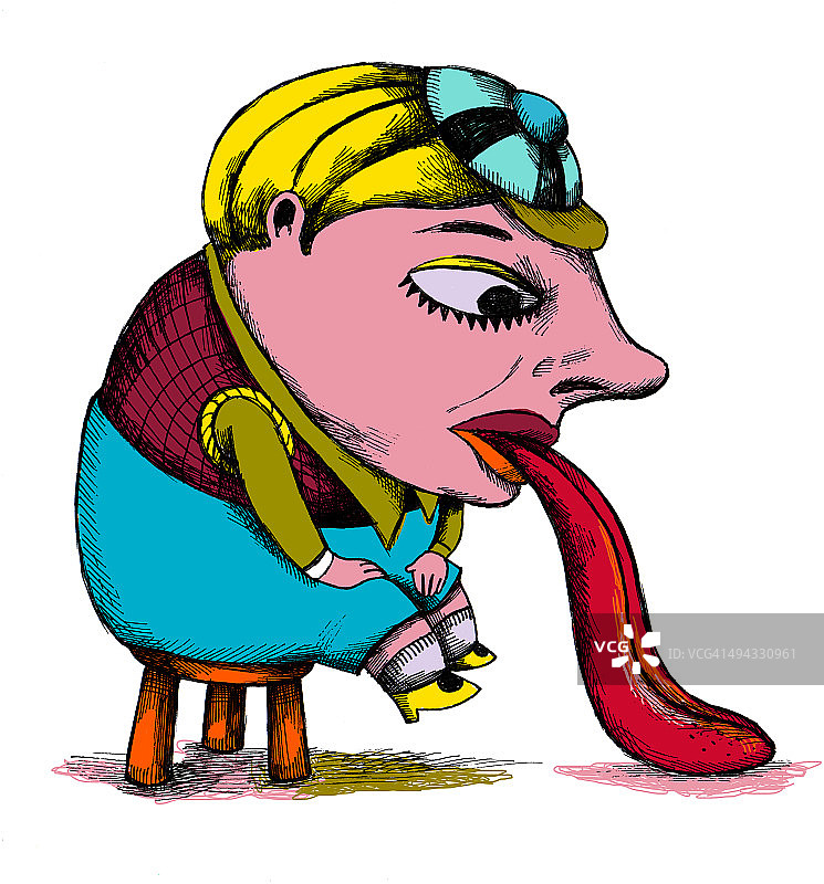 女士伸出长舌头插画，白色背景图片素材