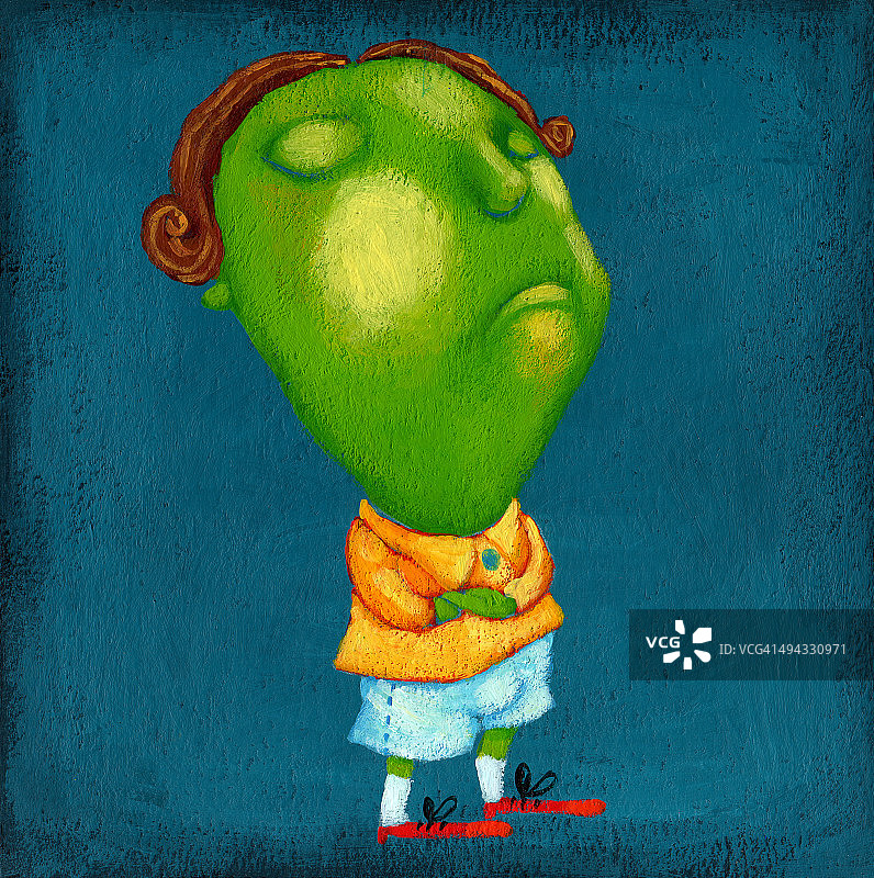 蓝色背景下沮丧的男孩插画图片素材