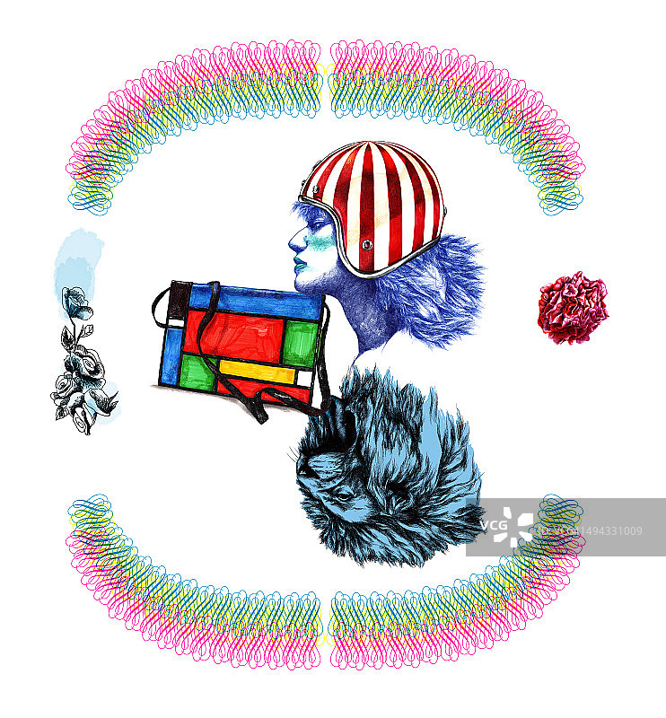 代表狮子座的女性与狮子倒影插画图片素材