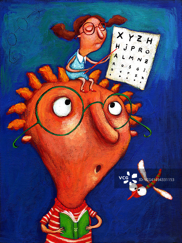 女眼科医生和视力表为男病人检查插画图片素材