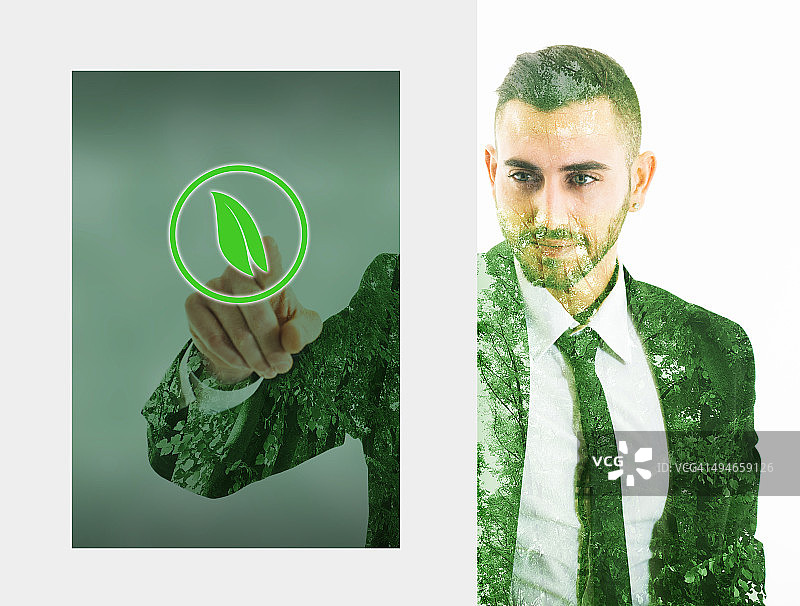 触摸环保按钮的商人图片素材