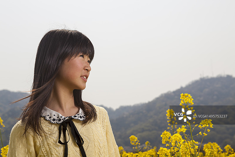 花田里的少女图片素材