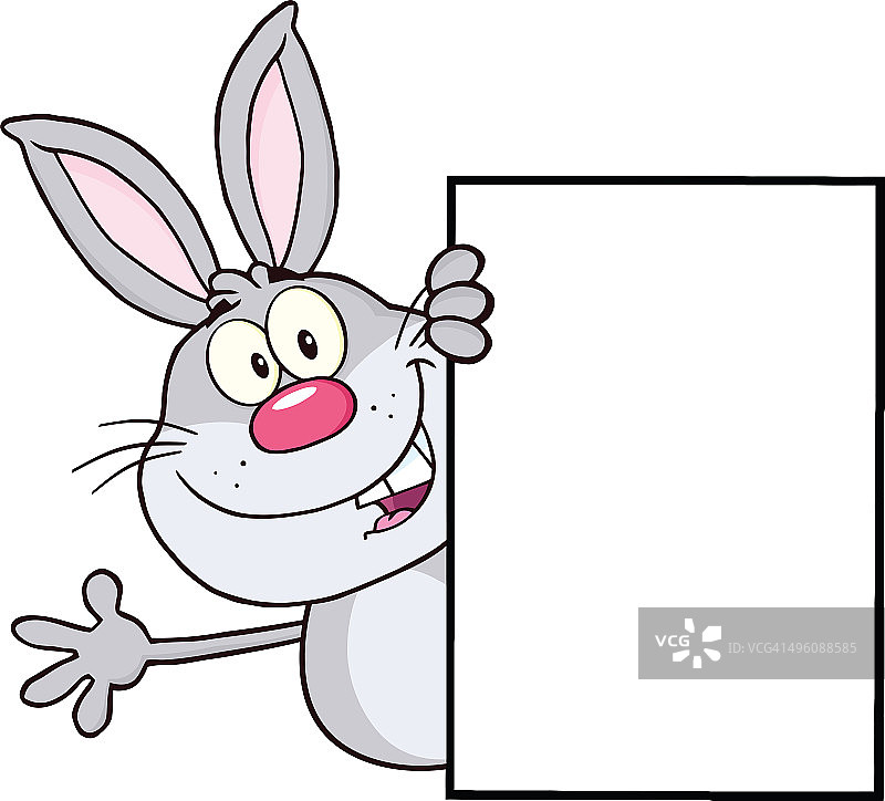 四处张望空白标志的灰色兔子图片素材