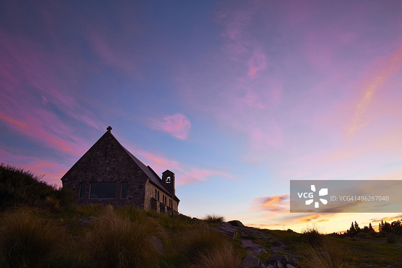 特卡波湖教堂的黄昏图片素材