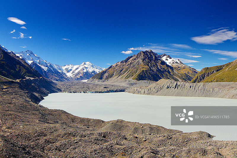 库克山国家公园的塔斯曼湖和冰川，新西兰图片素材