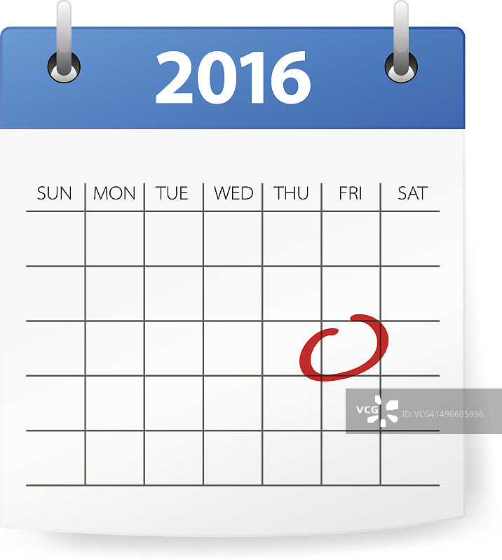 白色背景上的2016年红色日历图片素材
