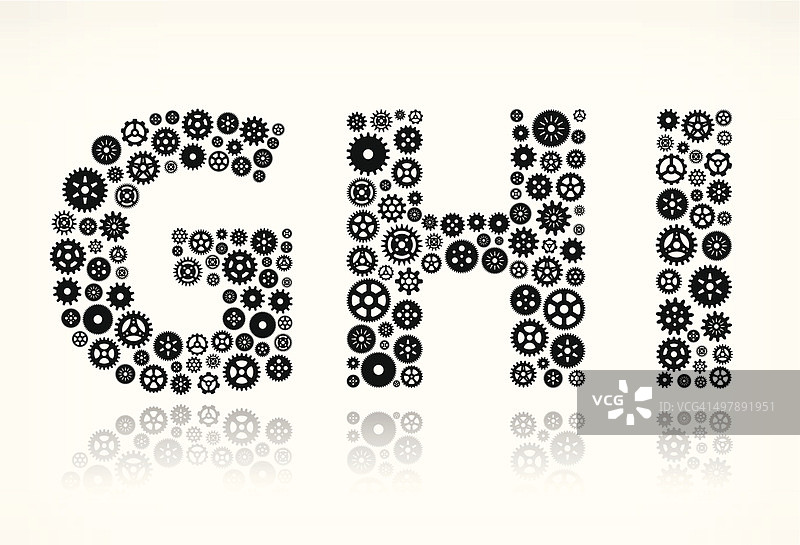 齿轮图标组成的字母“GHI”图片素材