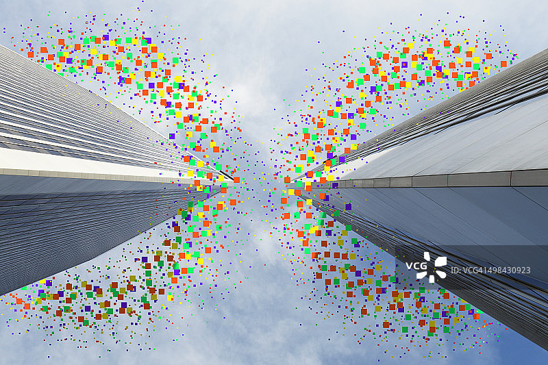 环绕写字楼的飞舞像素图片素材