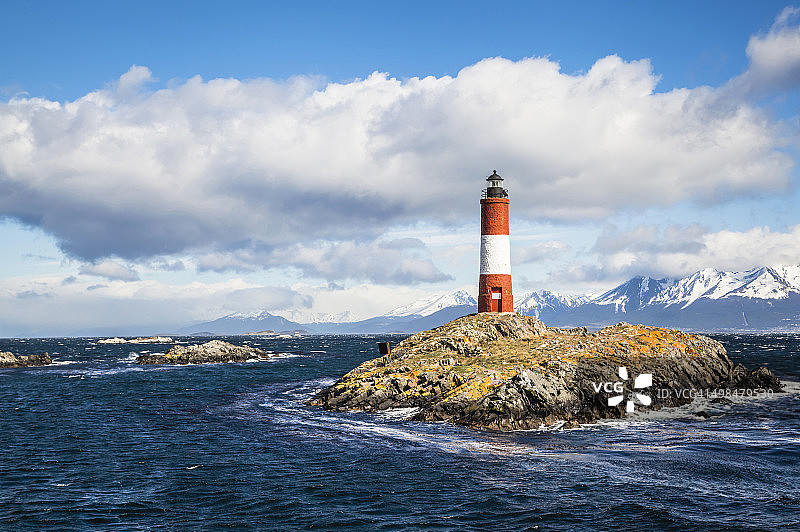 比格尔海峡的莱斯埃克莱尔灯塔图片素材