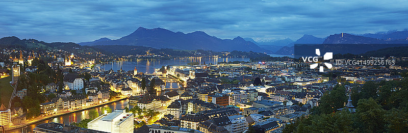 琉森黄昏全景鸟瞰图片素材