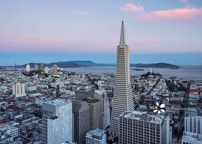 旧金山的日出航拍景色图片素材