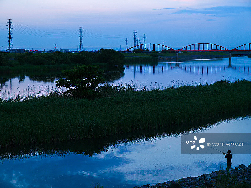 日落后的河岸风光图片素材