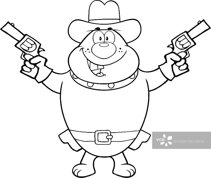 黑白斗牛犬牛仔持双枪图片素材