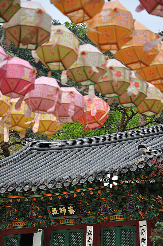 全灯寺悬挂的彩色灯笼图片素材