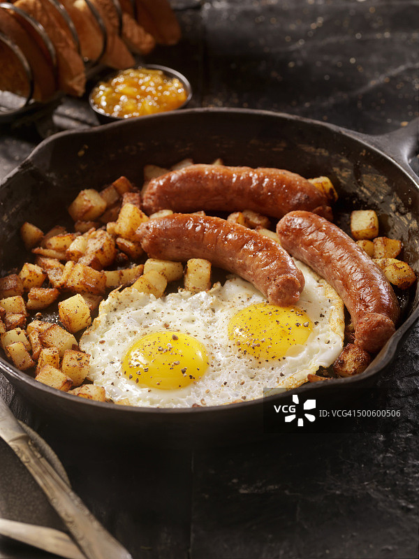 含煎蛋和香肠的早餐图片素材